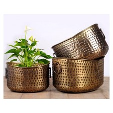 Brass Antique Hammered Planter - Set of 3