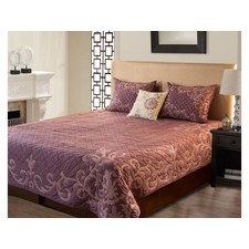 Crewel Embroidered Hand Quilted Lavender Cotton Bedspread