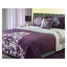 Crewel Embroidered Hand Quilted Violet / Grey Cotton Bedspread