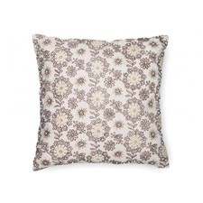 Off White and Brown Beaded Embroidered Cushion Cover