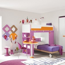 Modern Pink Bunk Beds With Built In Book Case & Desk       