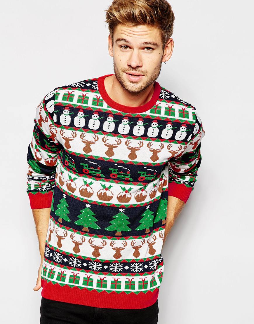 ASOS Holidays Sweater with All Over Festive Pattern