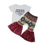 Toddler girls Easter Jesus Tops Sequins Bell Bottom Outfit