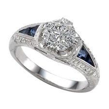 DECO STYLE HAND ENGRAVED WITH SAPPHIRE SIDE STONES