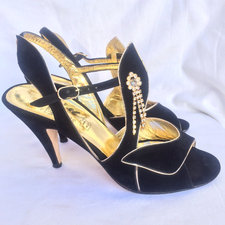 Vintage black sandle heels. Libra shoes UK 4 EU 37 US 6. Black velvet open toe dancing shoes. All leather, sole. 3 inch heel. Diamante