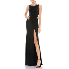 MAC DUGGAL Beaded Collar Column Gown, Main, color, Black