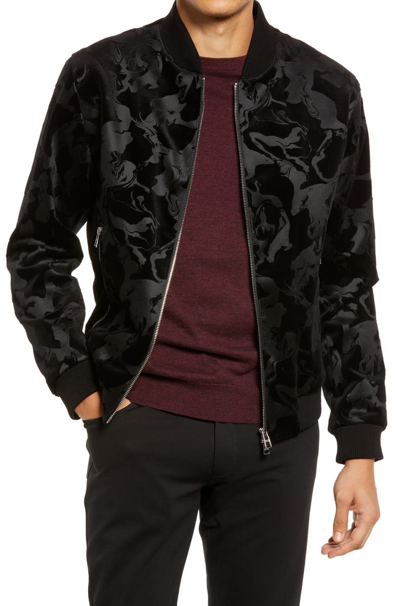 Hanry Cotton Bomber Jacket, Main, color, BLACK