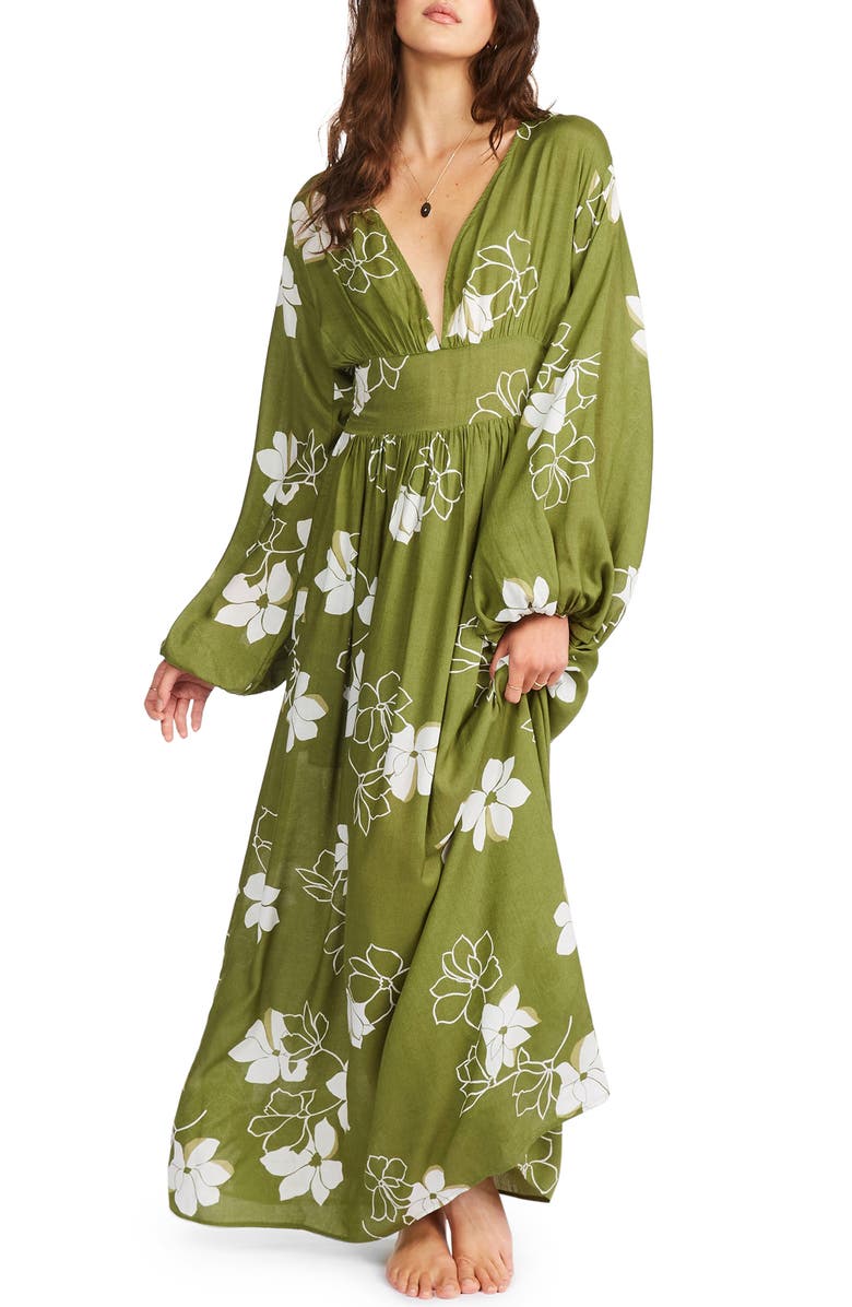 BILLABONG Night Bloom Floral Long Sleeve Maxi Dress, Main, color, FERN