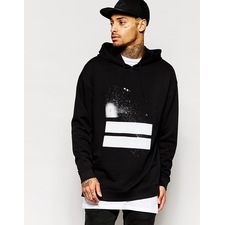 ASOS Oversized Longline Printed Hoodie With Side Zips In Black