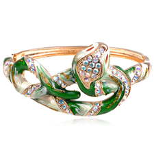Swarovski Crystal Elements Green Enamel Paint Intertwined Snake Bangle Bracelet [6S0089] - $18.99 : Alilang, Fashion Costume Jewelry & Accessories Store