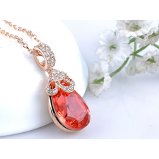 Swarovski Crystal Elements Padparadscha Teardrop Petite Stone Pendant Necklace