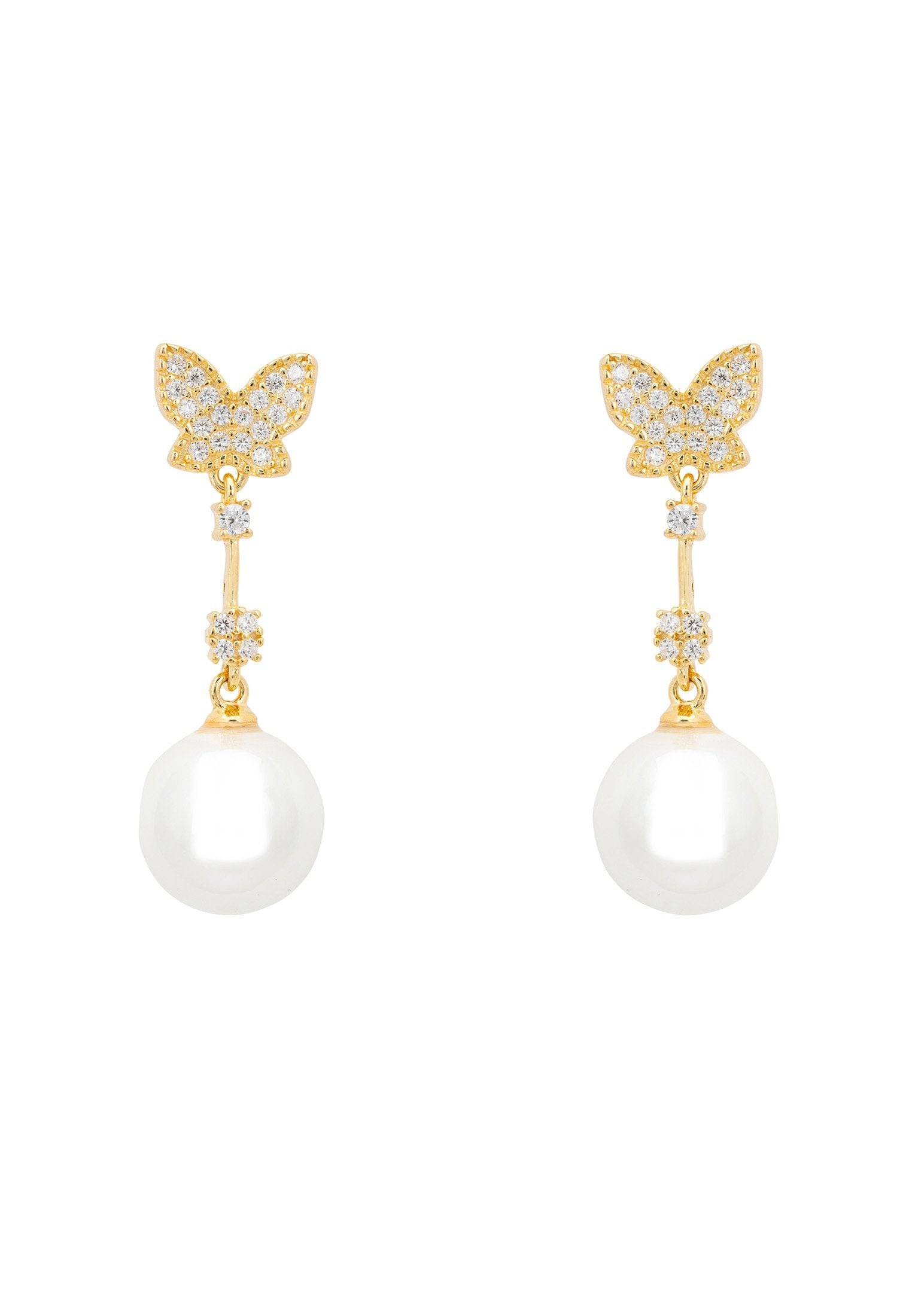 Butterfly Pearl Drop Earrings Gold Plated