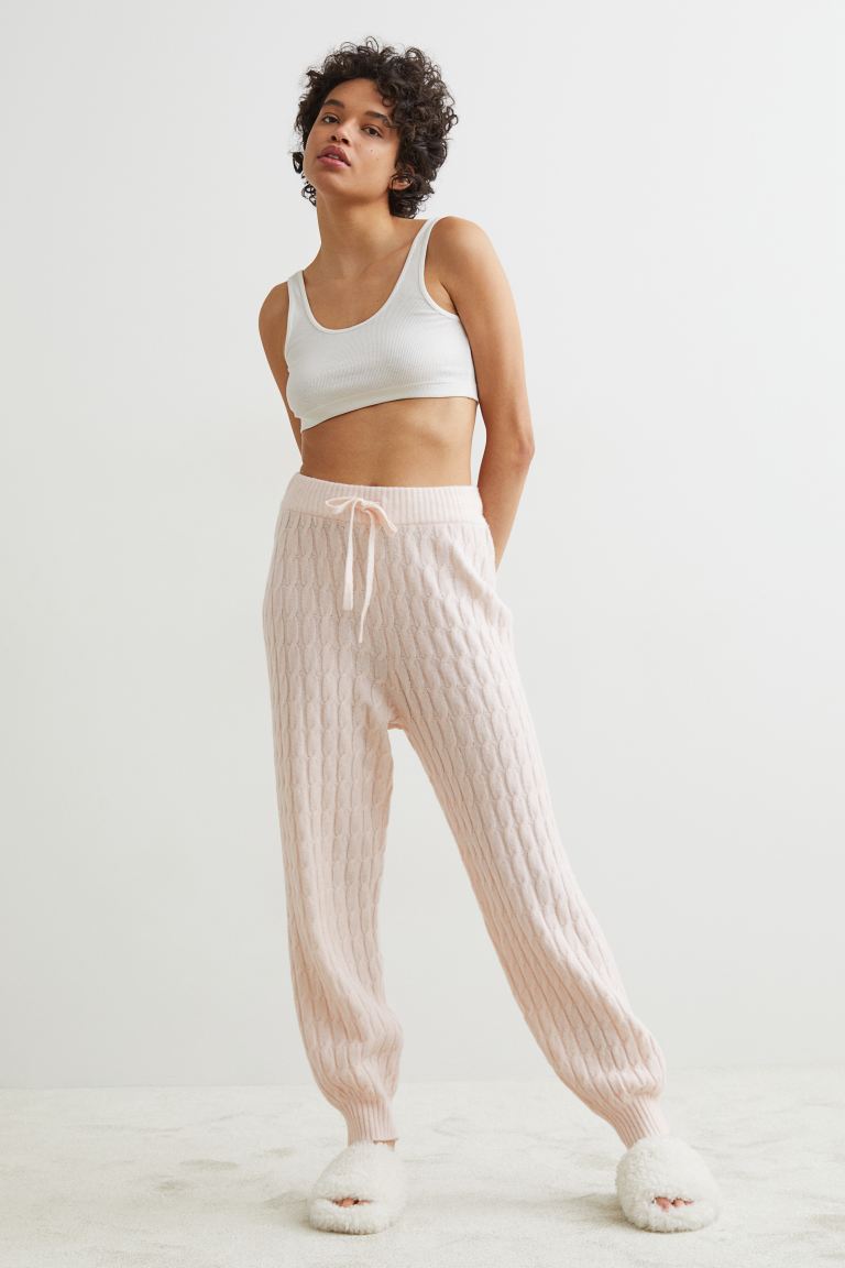 Cable-knit Wool-blend Joggers - Light pink - Ladies 