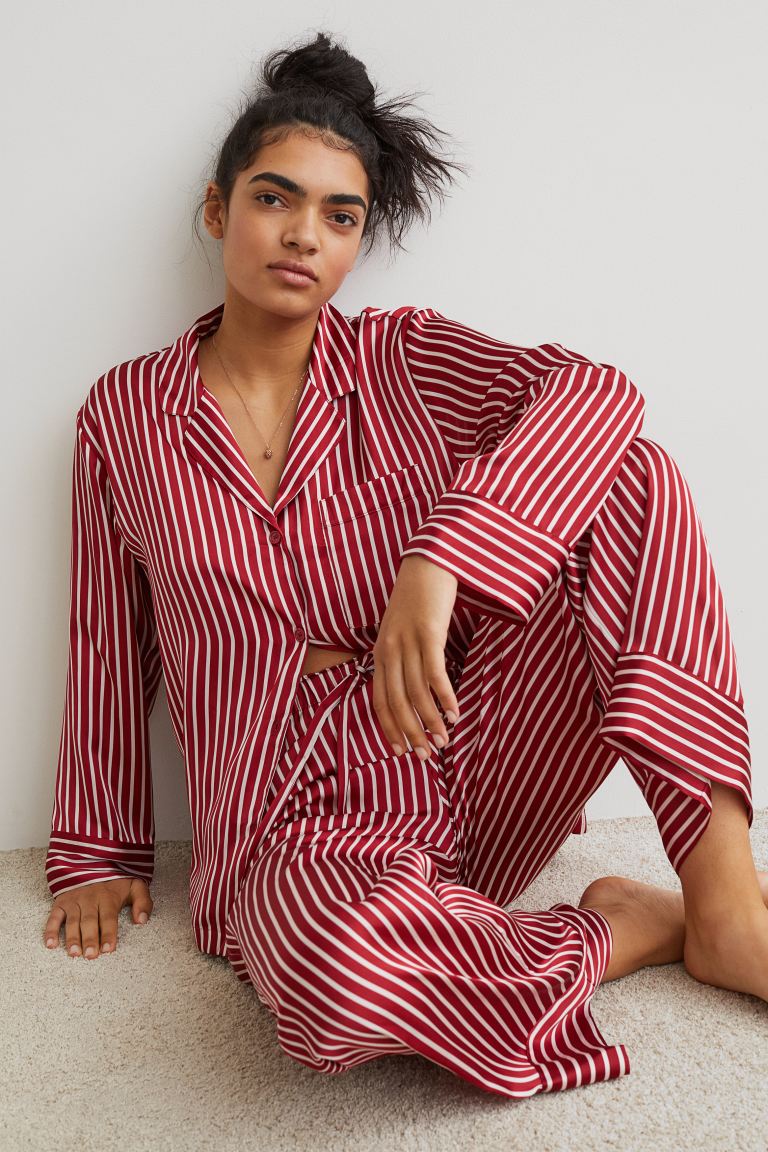 Satin Pajamas - Red/white striped - Ladies 