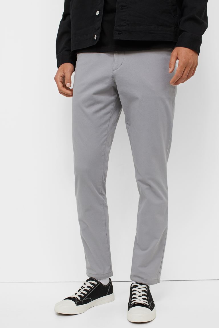 Skinny Fit Cotton Chinos - Gray - Men