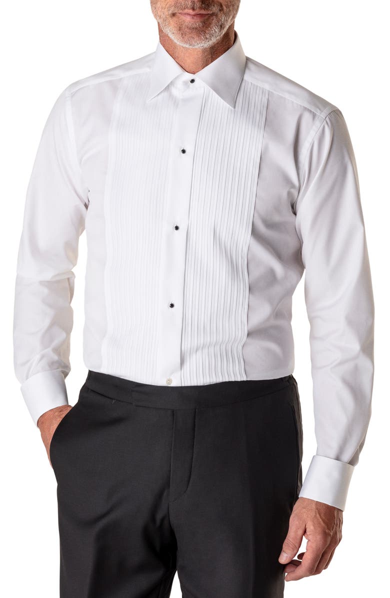 ETON Contemporary Fit Pleated Bib Tuxedo Shirt, Main, color, WHITE