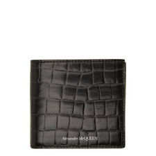 ALEXANDER MCQUEEN Croc Embossed Leather Billfold Wallet, Main, color, BLACK
