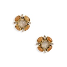 OSCAR DE LA RENTA 14K Gold Button Stud Earrings, Main, color, PINK