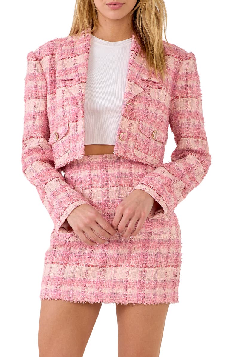 ENDLESS ROSE Crop Tweed Blazer, Main, color, PINK