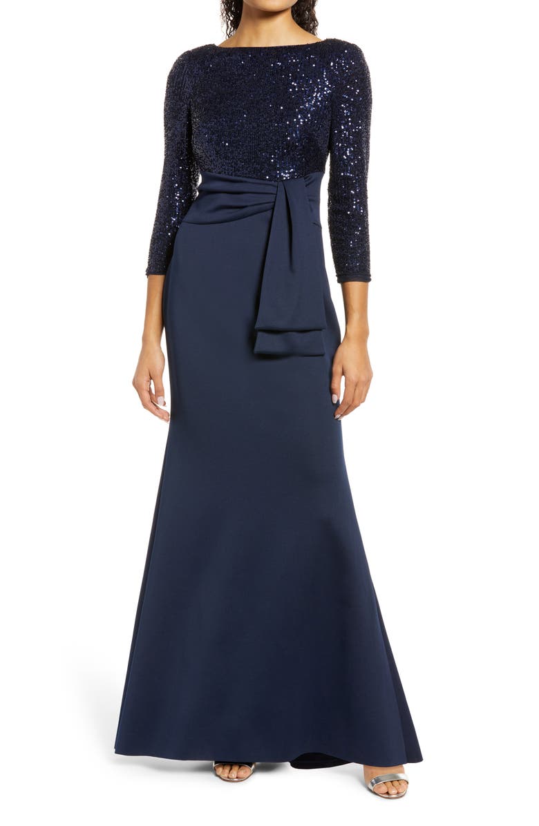ELIZA J Sequin Bodice Gown, Main, color, NAVY
