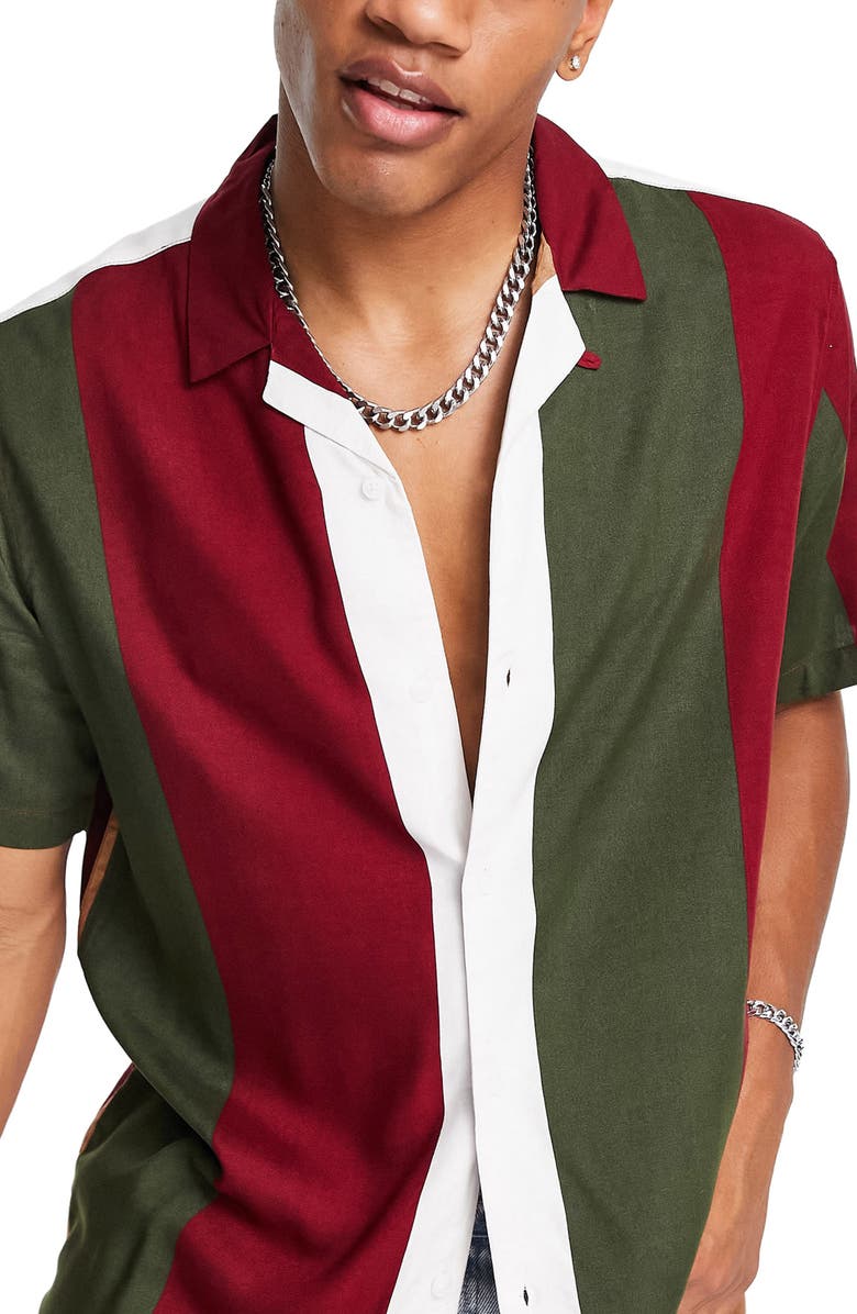 TOPMAN Stripe Button-Up Camp Shirt, Main, color, MULTI