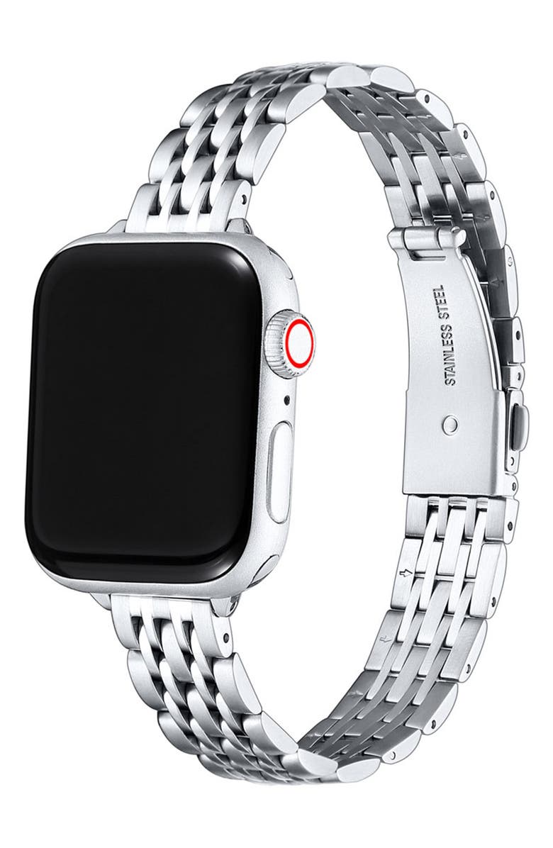 THE POSH TECH POSH TECH Rainey Skinny Stainless Steel Apple Watch SE &amp; Series 7/6/5/4/3/2/1 Band, Main, color, SILVER