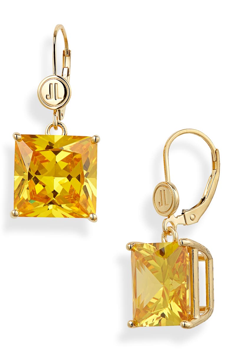 JUDITH LEIBER COUTURE Square Cubic Zirconia Drop Earrings, Main, color, AMBER