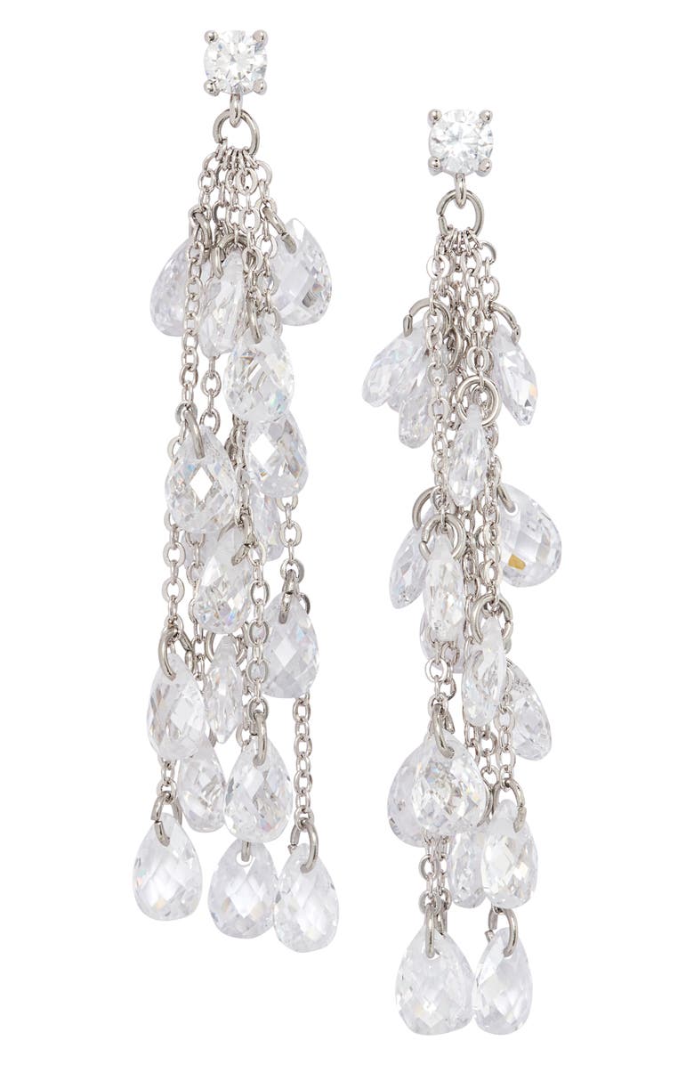 NORDSTROM Cubic Zirconia Fringe Earrings, Main, color, CLEAR- SILVER