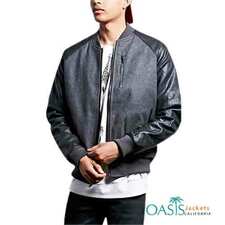 Grey &amp; Black Leather Mens Bomber Jacket