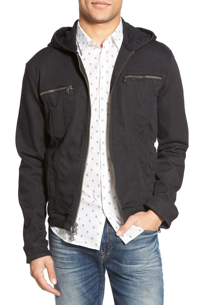 JOHN VARVATOS STAR USA Hooded Denim Jacket, Main, color, BLACK