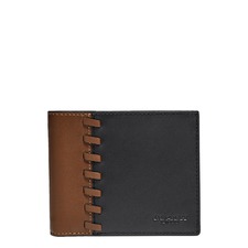 COACH Colorblock Leather Wallet, Main, color, BLACK/DARK SADDLE