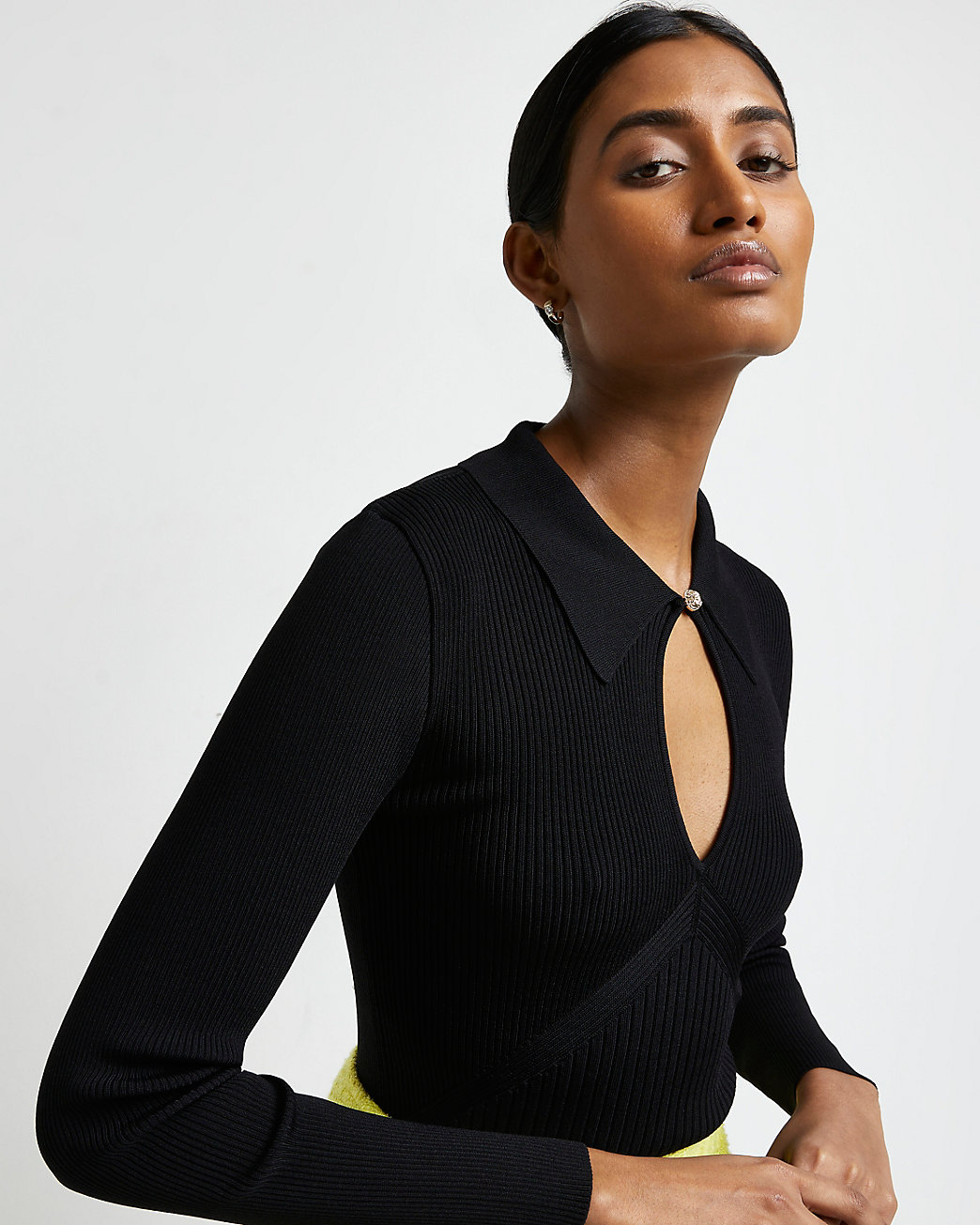 Black cut out ribbed knit top