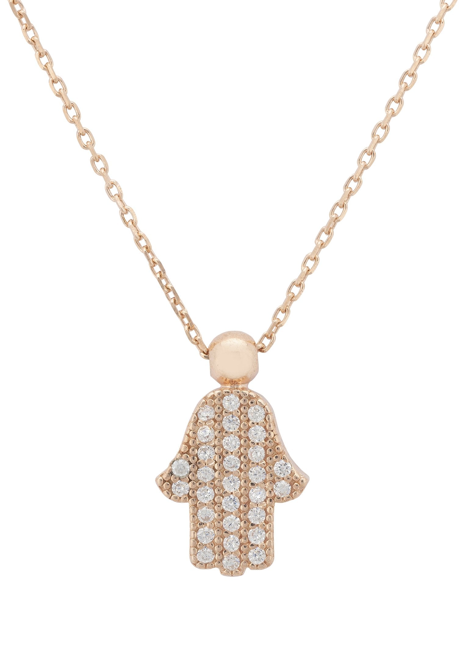Hamsa Hand Charm Pendant Necklace Rose Gold Plated