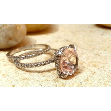 Unique engagement ring White Gold Morganite Engagement & Wedding Ring Set Bridal diamond rings promise ring rose gold Anniversary band ooak