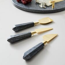 Brass &amp; Black Marble Cheese Knives (Set of 3)