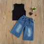 Two Pieces Girl Set Tank Top Matching Wide Leg Jeans Wholesale 4566567