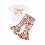 Two Pieces Kid Girl Flower Child Top &amp; Flared Pants Set Wholesale 02053034