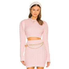 ASSIGNMENT Kira Cable Sweater in Pink &amp; Ivory | REVOLVE