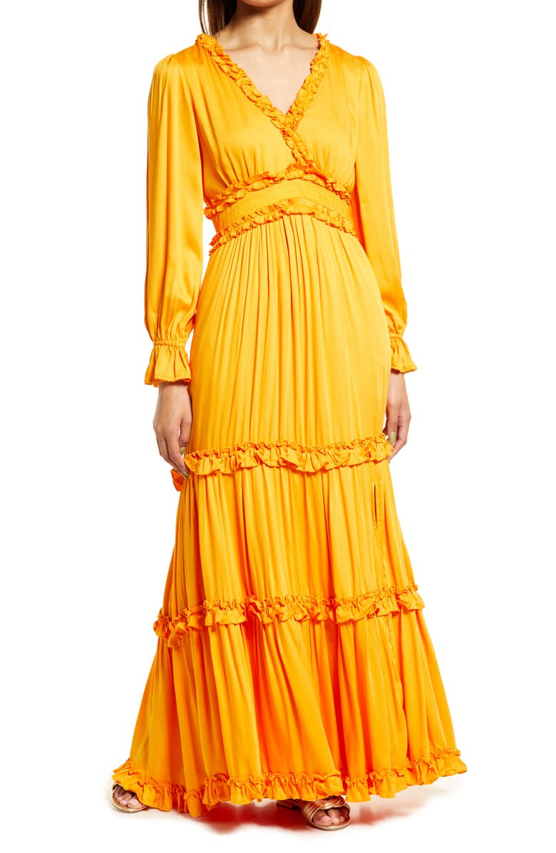 BTFL-LIFE Tiered Long Sleeve Maxi Dress, Main, color, TANGERINE