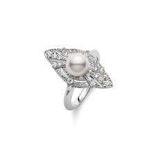 Mikimoto Platinum Akoya Diamond 0.23Ct Pearl Ring