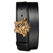 VERSACE Medusa Head Leather Belt, Main, color, BLACK-VERSACE GOLD