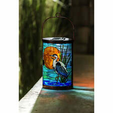 Handpainted Solar Glass Lantern, Blue Heron