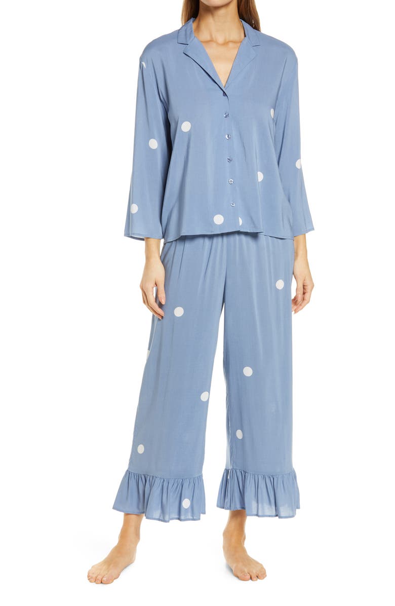 Ruffle Hem Pajamas, Main, color, BLUE STONEWASH DOT