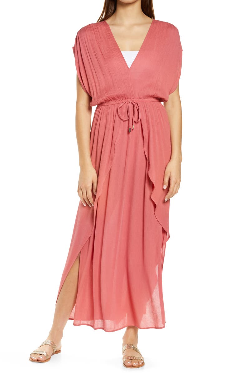 ELAN Wrap Maxi Cover-Up Dress, Main, color, ROSE