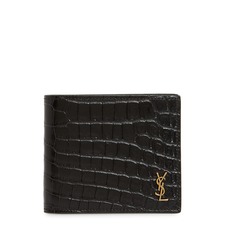 SAINT LAURENT East/West Croc Embossed Leather Bifold Wallet, Main, color, BLACK