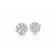 10k White Gold 1 Carat Flower Diamond Earrings
