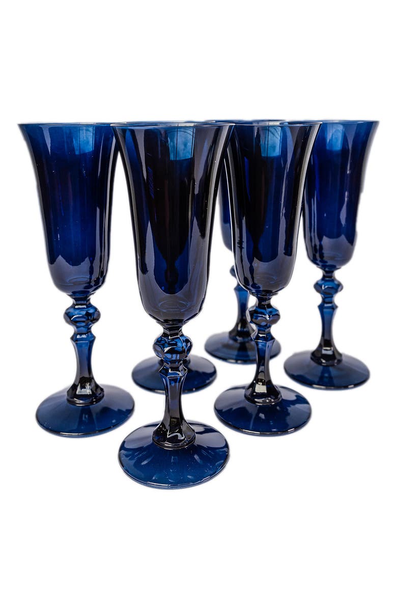 ESTELLE COLORED GLASS Set of 6 Regal Flutes, Main, color, MIDNIGHT BLUE