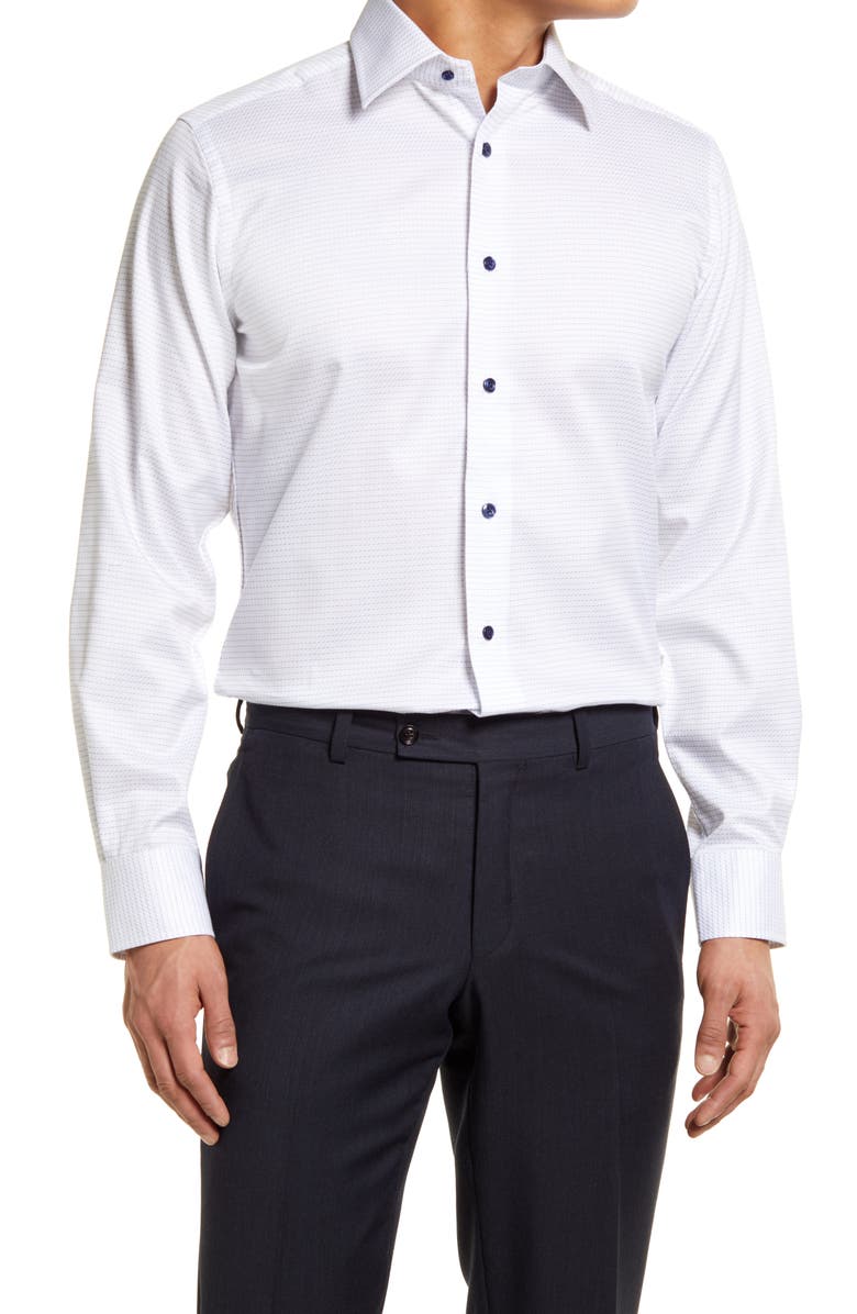 Pinstripe Dress Shirt, Main, color, WHITE/ NAVY