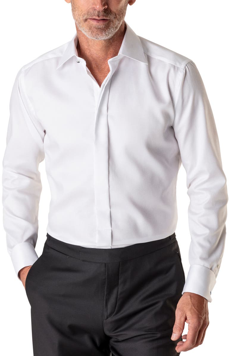 Slim Fit Diamond Weave Tuxedo Shirt, Main, color, WHITE