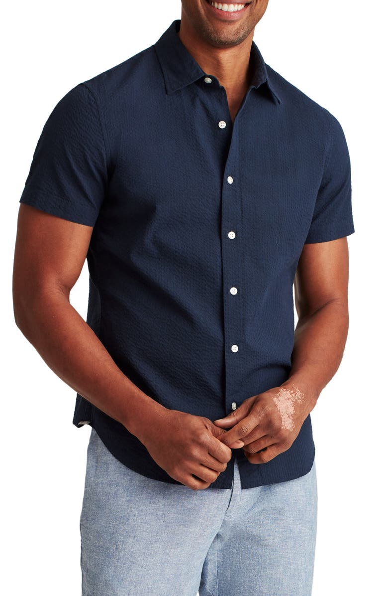 Riviera Slim Fit Short Sleeve Button-Up Shirt, Main, color, SEERSUCKER - INKWELL